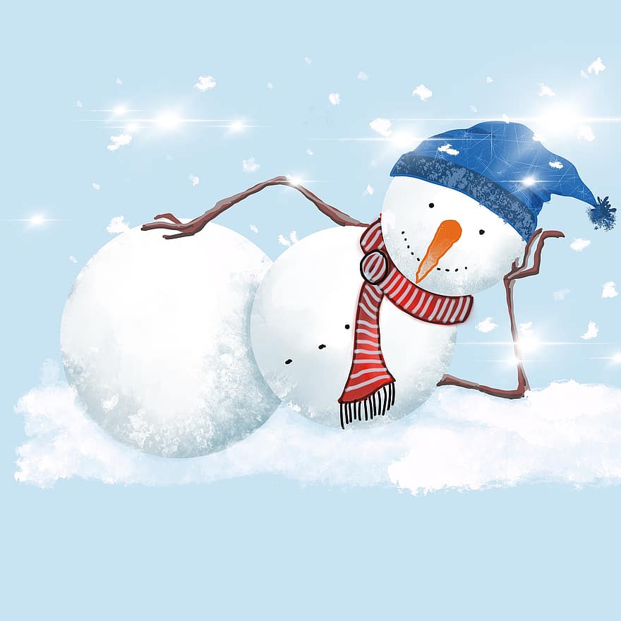 snemand, vinter, jul, sne, hat, halstørklæde, kold, snedækket, iset