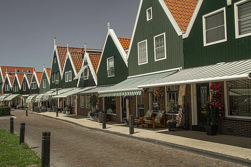 volendam, Nīderlande, koka, vēsturiska, jūras, kuģiem, zvejnieku ciemats, zveju, autentisks