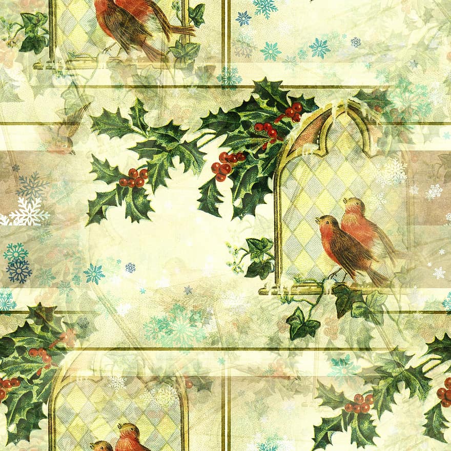 robin, fåglar, järnek, mönster, sömlös, textil-, yta, duk, papper, tapet, jul