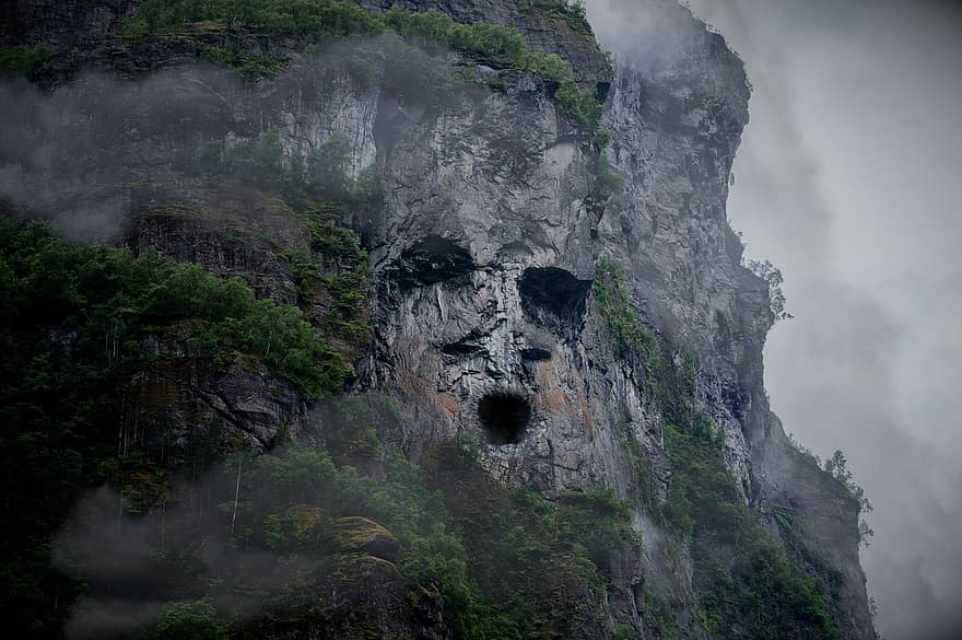 berg-, grot, natuur, steil, mist, gezicht, fantasie, reizen