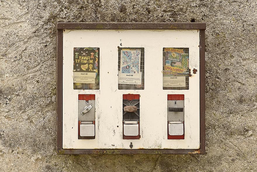 Automatic, Chewing Gum, Vending Machine, Retro, Vintage, Wall, Childhood Memory, Old, Nibble, industry, dirty