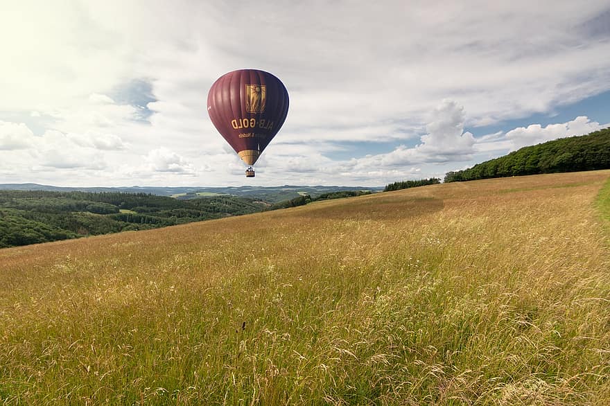 Balloon, Hot Air Balloon, Sky, Flying, Ballooning, Clouds, Blue, Adventure, Travel, Eifel, Landscape