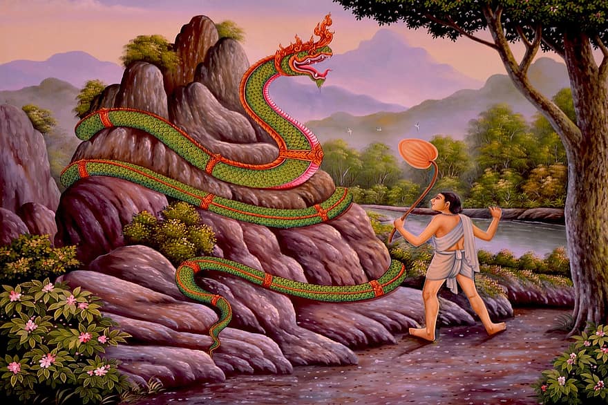 kígyó, Buddha, Thaiföld, hüllő, állat, vad, természet, vadvilág, szimbólum, rajzfilm, tervezés