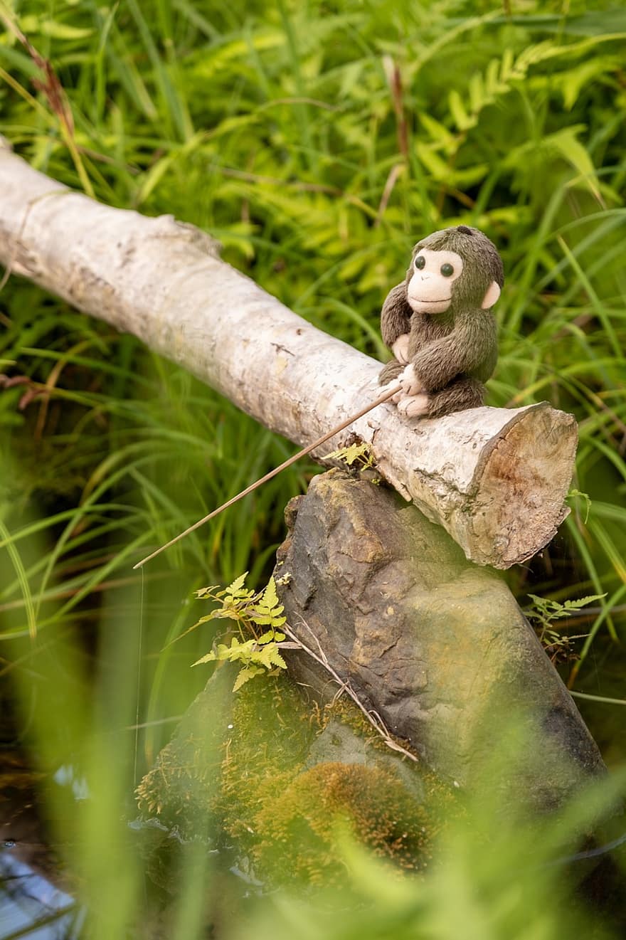 con khỉ, đồ chơi, gỗ, bức tượng nhỏ, gậy, dễ thương, ngoài trời