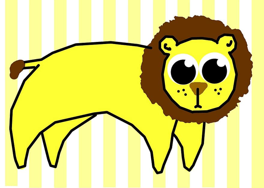 Lion, Stripes, Clip, Art, Cartoon, Background, Circus, Animal, Yellow Background, Yellow Animals, Yellow Art