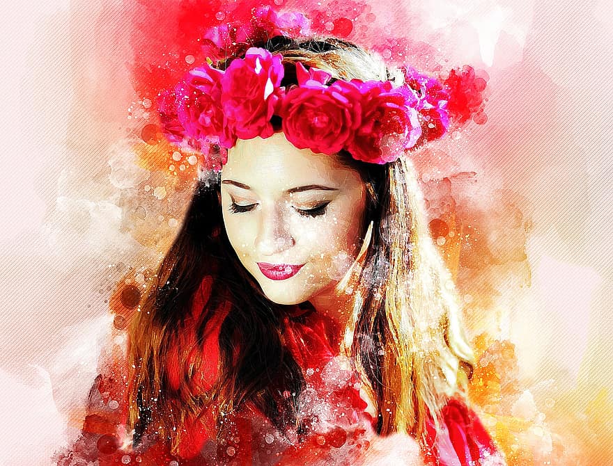 Watercolor, Art, Paint, Digital, Colorful, Artistic, Painting, Manipulation, Photoshop, Woman, Girl
