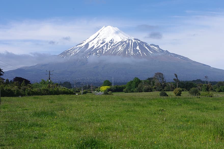 Gunung Egmont, gunung berapi, Selandia Baru, pemandangan, alam, taranaki, puncak bersalju, gunung, panorama, indah