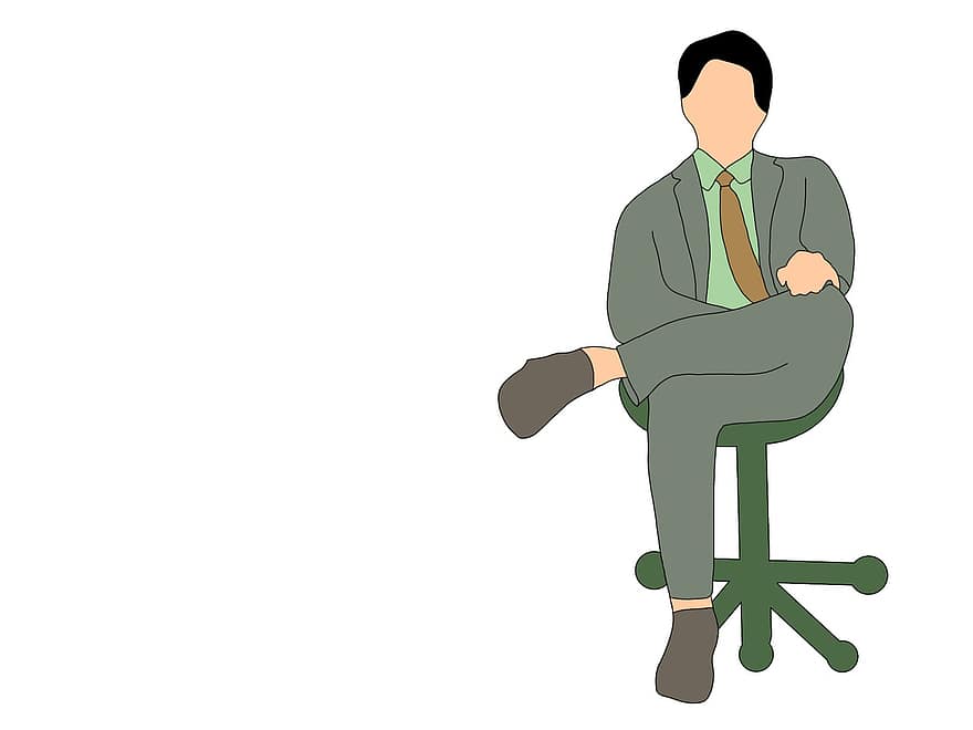 birojs, biznesmenis, profesionāli, karikatūra, cilvēks, sēdē, vīriešiem, ilustrācija, vektoru, biznesa persona, nodarbošanās
