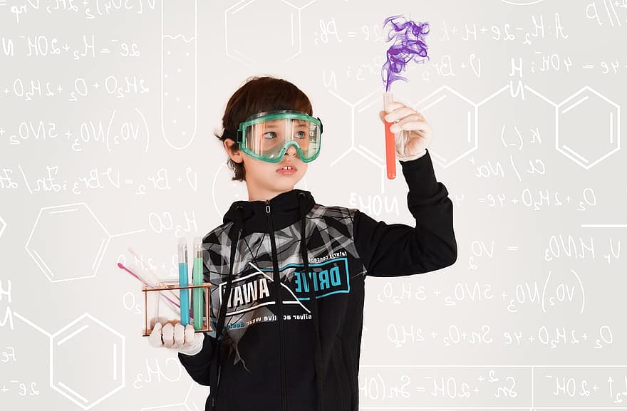 kimya, bebek, deney, Bilim, Eğitim, deneyler, kimyasal maddeler, borular, küçük bir çocuk, Öğrenci, formüller