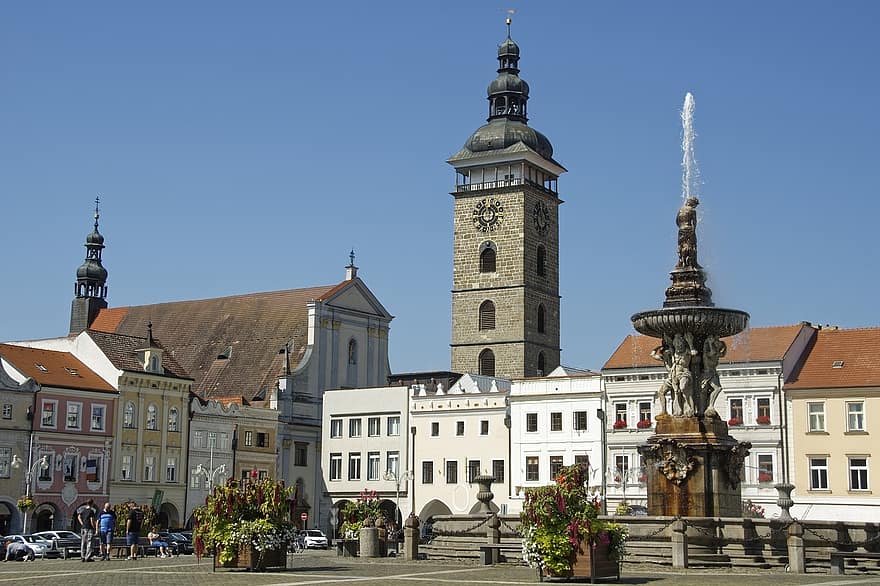 チェコ共和国、バドワイ、チェスケブデヨヴィツェ、サムソンの泉、ランドマーク、ボヘミア、南ボヘミア、シティ、歴史的中心、歴史的な、センター