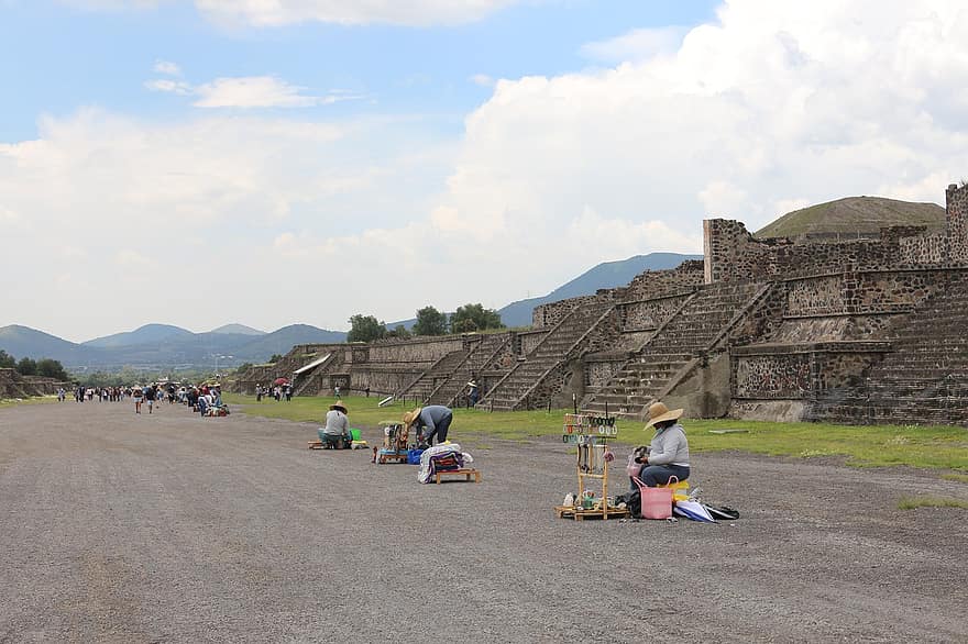 Mexico, straatverkopers, toeristische attractie, historisch monument, ruïnes, oudheidkunde, culturen, reisbestemmingen, reizen, zomer, inheemse cultuur