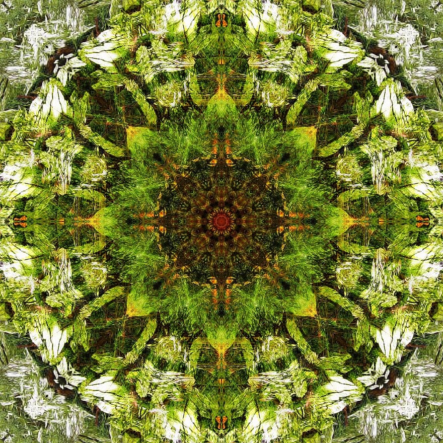 Kaleidoscope, Digital Art, Pattern, Green, Light Green, White, Orange, Brown, Spring Colours, Wallpaper, Bright Colour