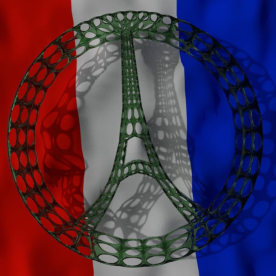 ฝรั่งเศส, หอไอเฟล, ความสงบ, ปารีส, หอคอย, สัญลักษณ์, ธง, แบบ