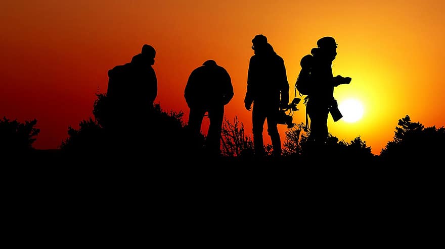 Sonnenuntergang, Wanderer, Berg, Trekking, Abenteuer, Natur, dom, Himmel, Silhouette, Menschen, Gipfel
