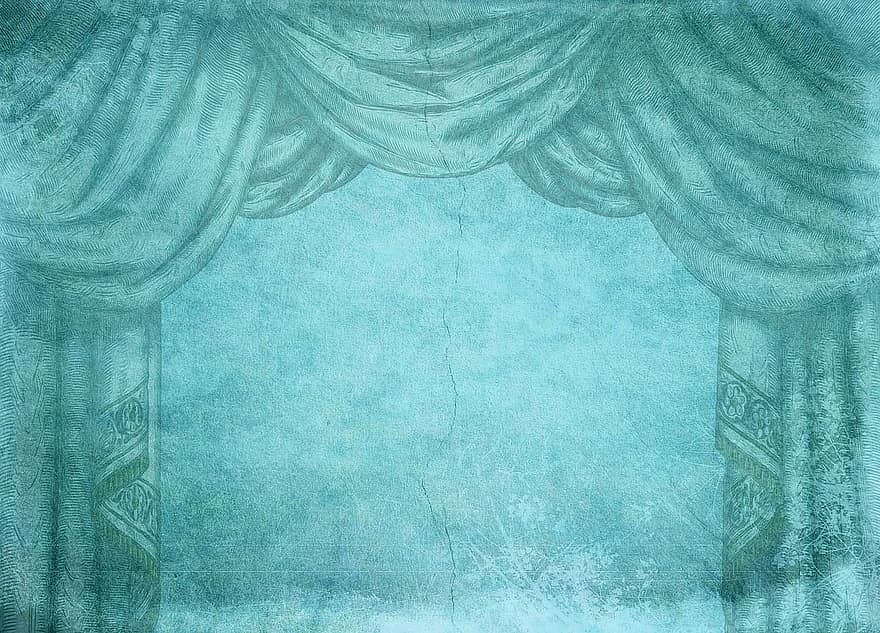 Turquoise, Stage, Stage Curtain, Vintage, Playful, Romantic, Background