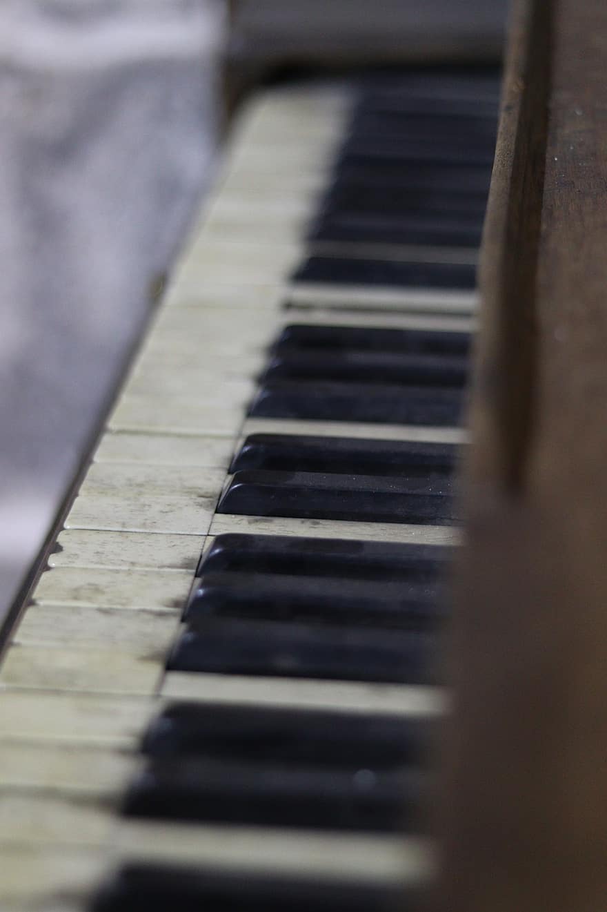 piano vell, brutícia, música, instrument, piano, retro, instrument musical, primer pla, clau de piano, músic, macro