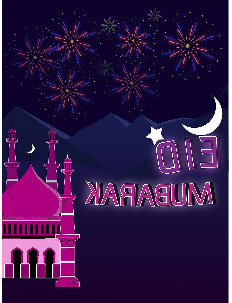 mesquita, lua, comemoro, eid, holi, islamismo, muçulmano, religião, celebração, Ramadã, noite