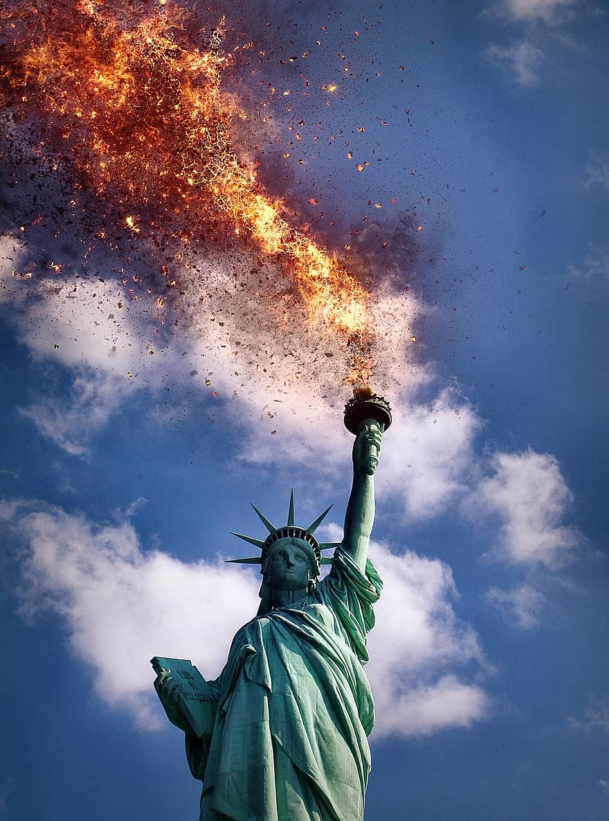 Statua Wolności, ogień, płomień, Nowy Jork, palić się, gorąco
