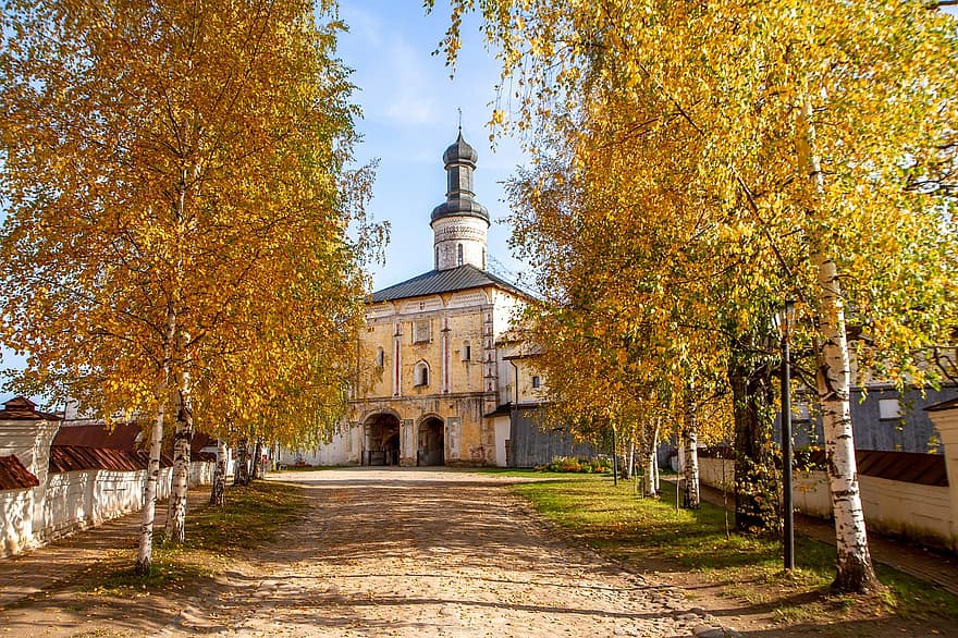 arquitectura, edifici, carretera, històric, monestir, monestir kirillo-belozersky, kirillov