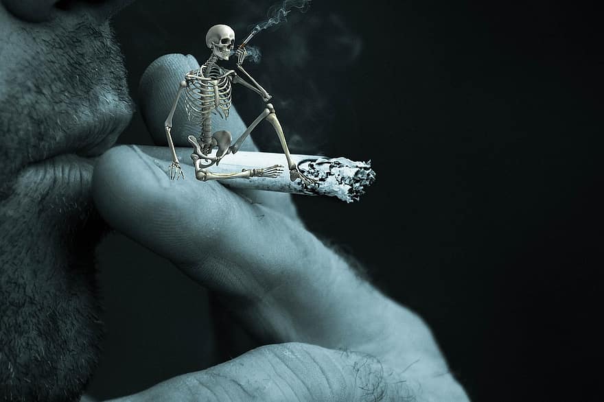 خيال ، يؤلف ، التدخين ، الموت ، هيكل عظمي