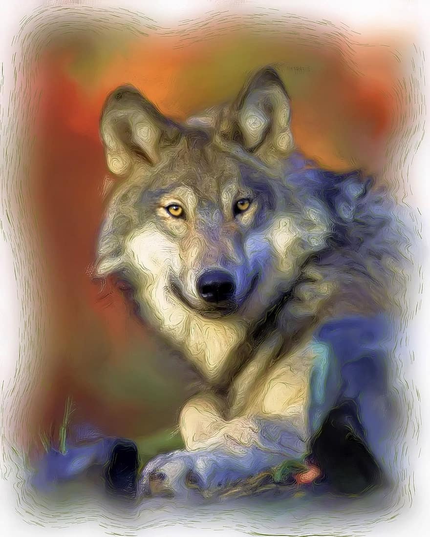 bức vẽ, chó sói, Sơn, thú vật, nghệ thuật, sáng tạo, vẽ tranh