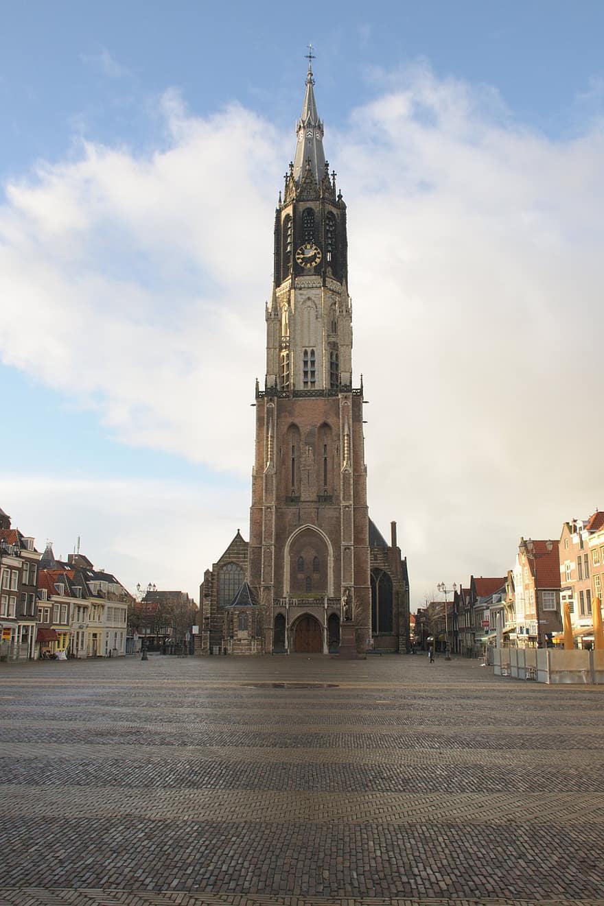 Igreja, mercado, praça do mercado, nova igreja, delft, Países Baixos, cristandade, arquitetura, lugar famoso, religião, história