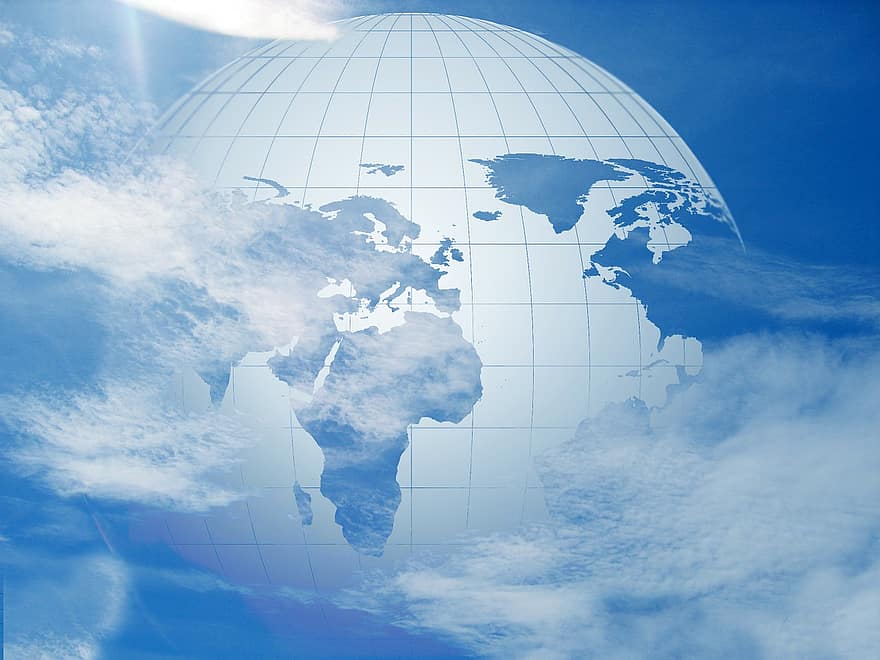 地球、グローブ、世界、惑星、空、雲、雲量、グローバル、グローバリゼーション、国際、環境