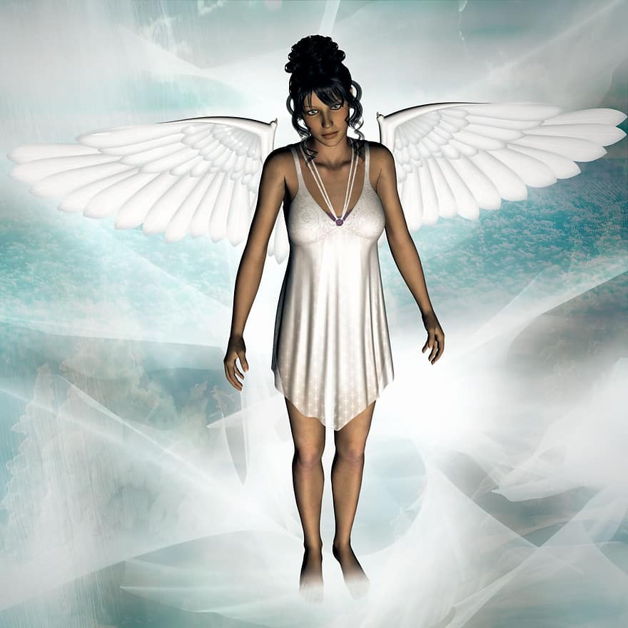 engel, fantasie, hemel, vrouw, vleugel, vrouwelijkheid, digitale kunst, sprookjeswereld, mystiek, figuur, atmosfeer