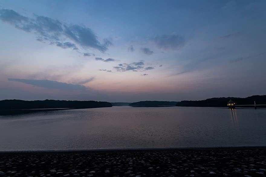 山口貯水池, sayama søen, reservoir, sø, aften udsigt