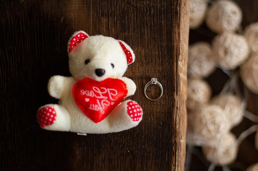 anel, urso Teddy, noivado, Dia dos namorados, amor, anel de diamante, Casamento, brinquedo de pelúcia