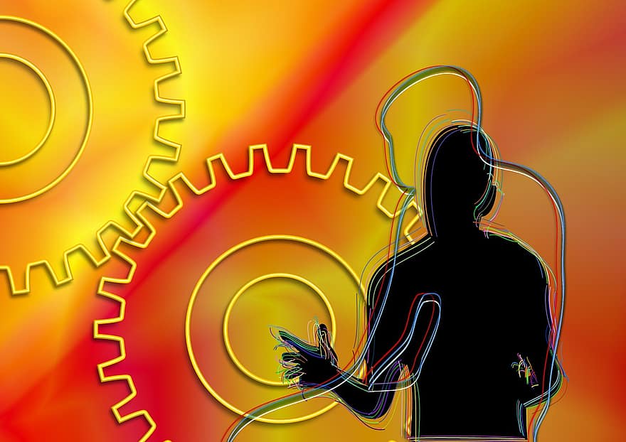 Silhouette, Human, Clock, Time, Gear, Gears, Blue, Way Of Thinking, Way Of Life, Attitude To Life, Life Style