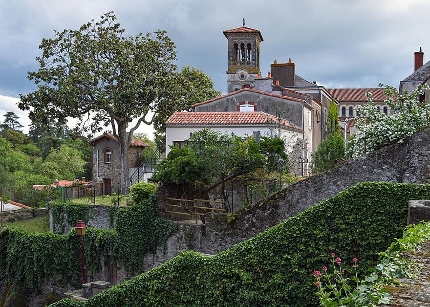 mury obronne, wioska, średniowieczny, domy, clisson, loire atlantique, Francja