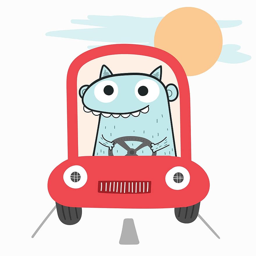 Monster, Car, Driving, Road, Driver, Travel, Trip, Character, Drive, Vehicle, Automobile