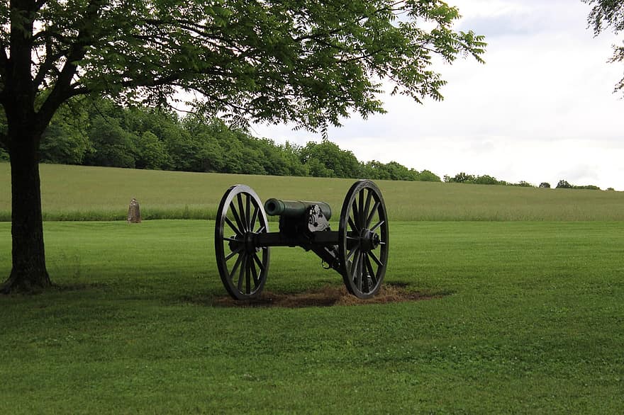 guerra civil, canhão, campo de batalha, Wilson Creek, guerra, grama, história, militares, arma, exército, cor verde