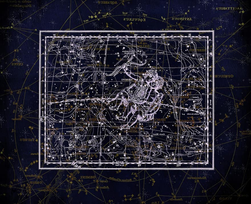 souhvězdí, Mapa souhvězdí, znamení zvěrokruhu, nebe, hvězda, hvězdné nebe, kartografie, Nebeská kartografie, Alexander Jamieson, 1822, Atlas hvězd