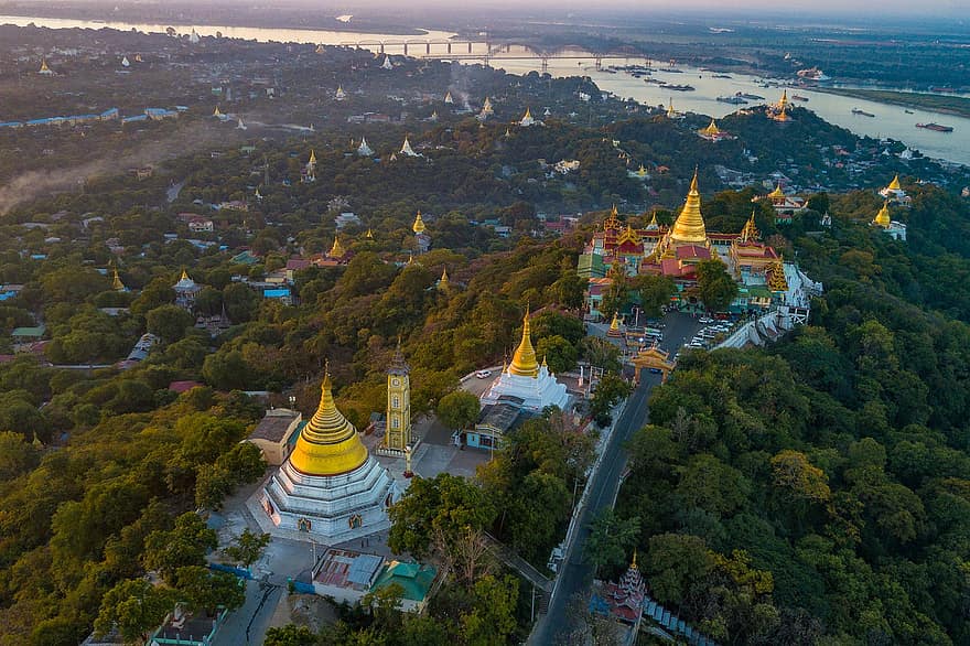 pagode, temple, monastère, Culture, historique, paysage, sagaing, Myanmar, Asie