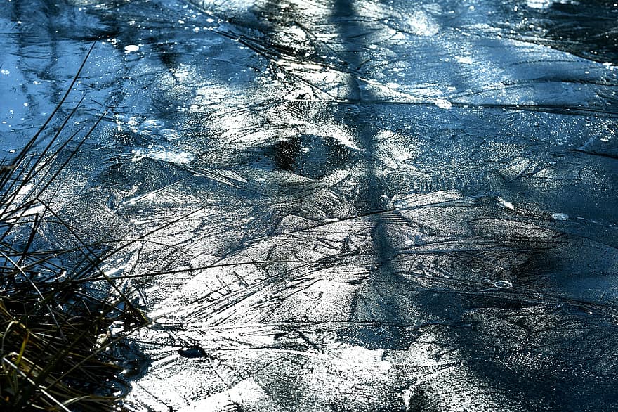 zamrzlý, voda, Příroda, jezero, sezóna, zimní, pozadí, abstraktní, modrý, vzor, detail