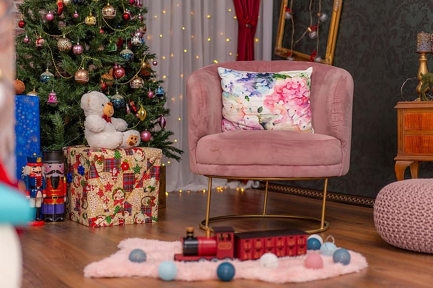 krēsls, mājas, dzīvojamā istaba, greznība, dekoru, dāvanas, rotaļlietas, māja, komforts, Ziemassvētki