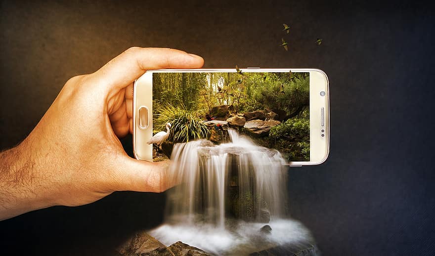 cascata, Móvel, telefone, 3d, cachoeiras, natureza