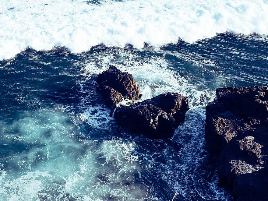 海、波、岩、海岸、岩石層、ベイ、海洋、水、海の泡、オーシャンフォーム、フォーム