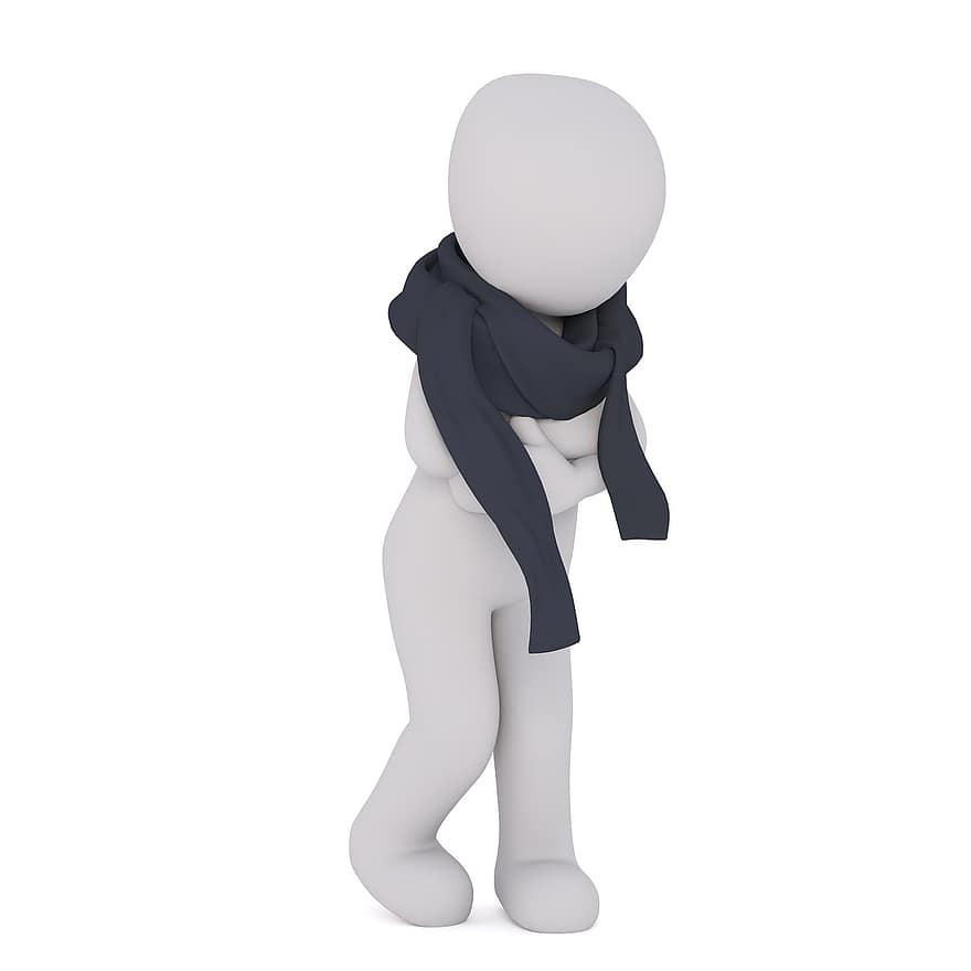 білий самець, 3D людина, ізольовані, 3d, модель, 3D модель, повне тіло, білий, шарф, зима, зе