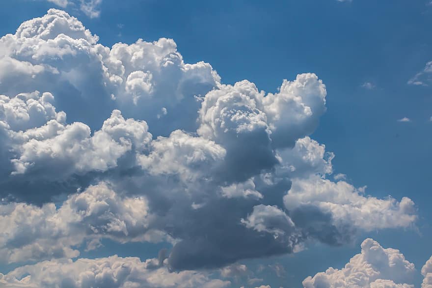 Clouds, Cumulus, Blue, White, Sky, Weather, Atmosphere, Air, Nature, Dramatic