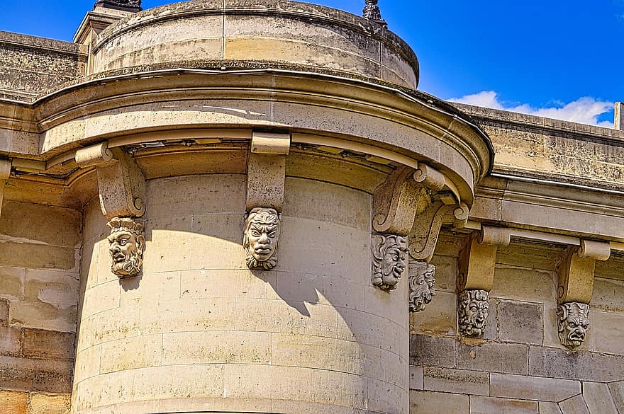 monumentti, patsaat, gargoyleja, kasvoja, historiallinen, entinen, Pariisi