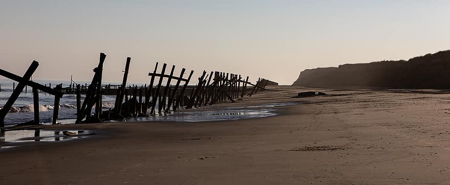 Strand von Norfolk, Strand, Meer, Ozean, Sand, Sommer-, verlassen, verfallen