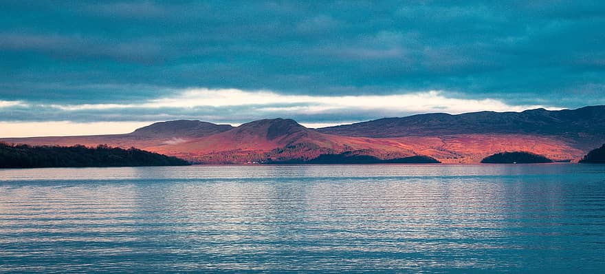 Loch Lomond, göl, Su, iskoçya, İskoçyalı, dağ, peyzaj, mavi, yaz, bulut, gökyüzü