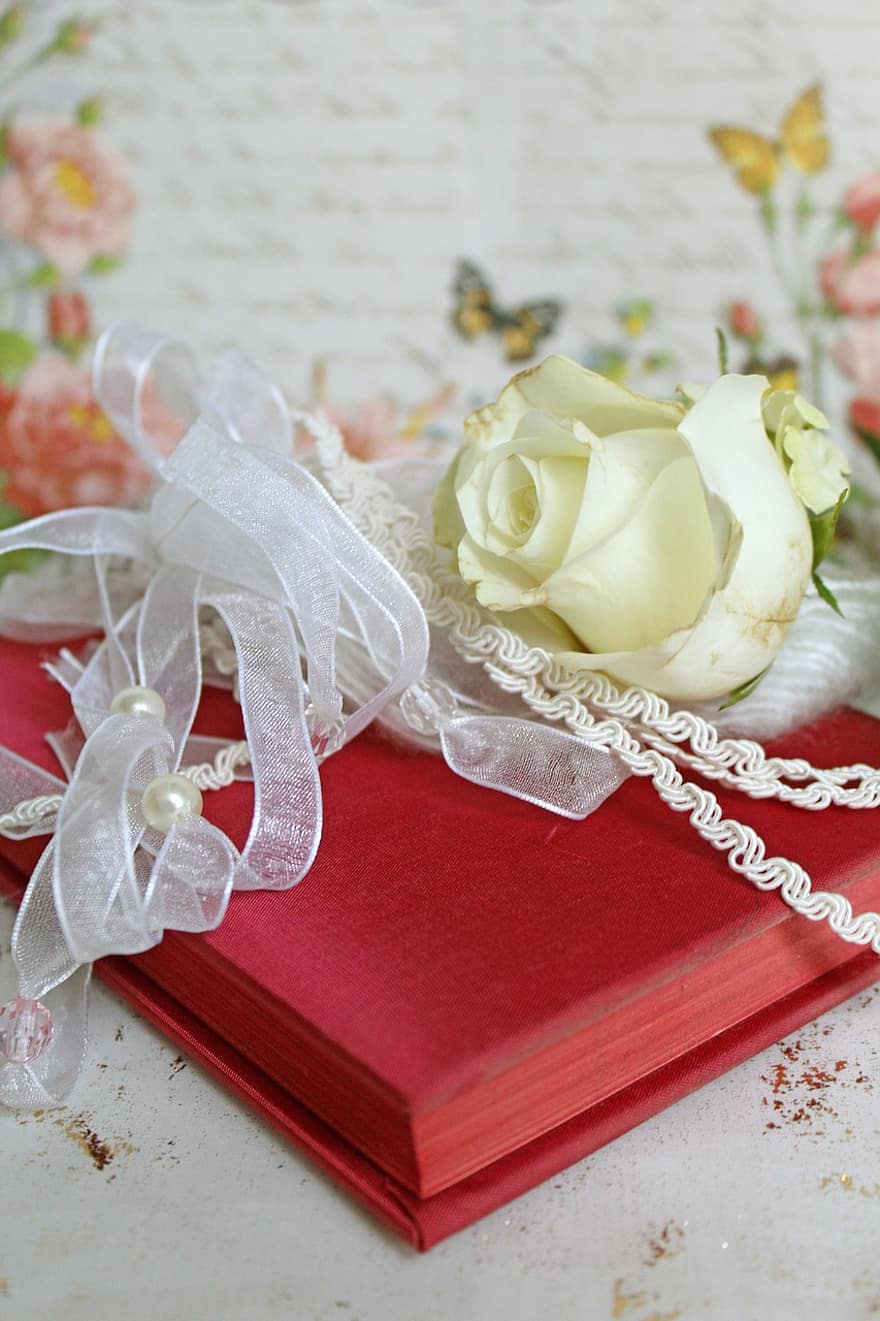journal intime, rouge, ancien, romantique, papillons, romance, Rose, blanc, décoration, nostalgique, espiègle