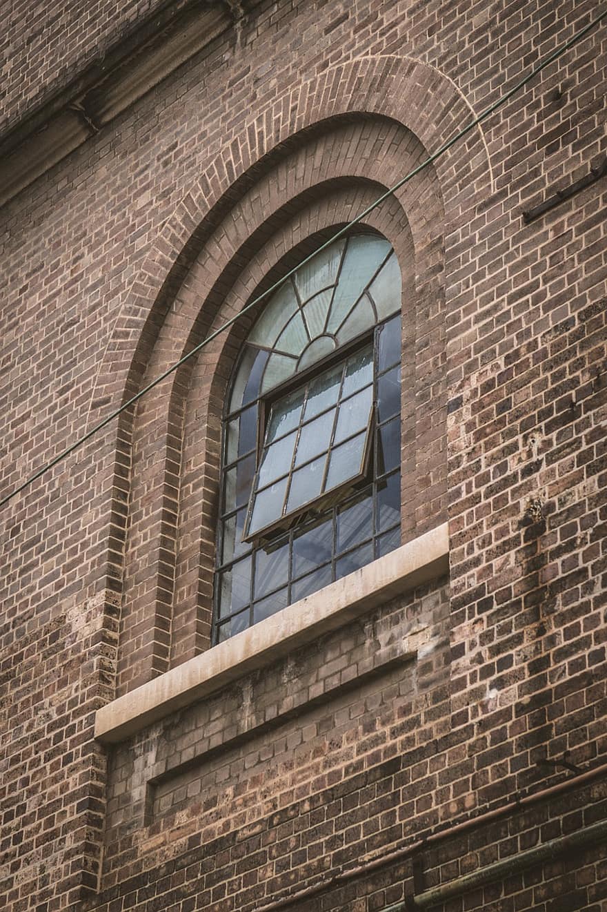 finestra, bicchiere, industriale, fabbrica, vecchio, mattone, architettura, parete, caratteristica dell'edificio, esterno dell'edificio, struttura costruita