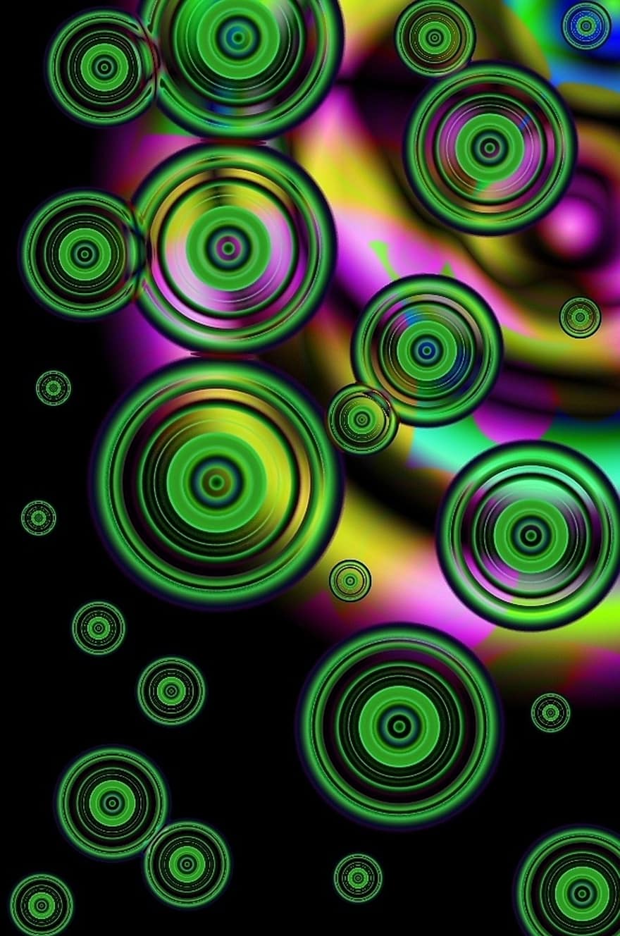 Graphic Art, Circles, Green, Purple, Abstract