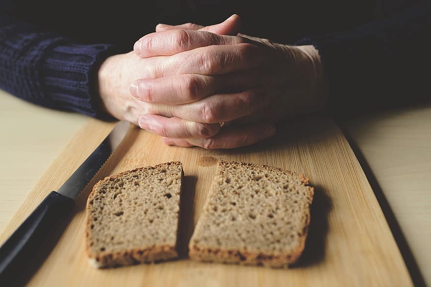 Loaf, Nourishment, Bread, Fast, Prayer, human hand, close-up, table, food, men, slice