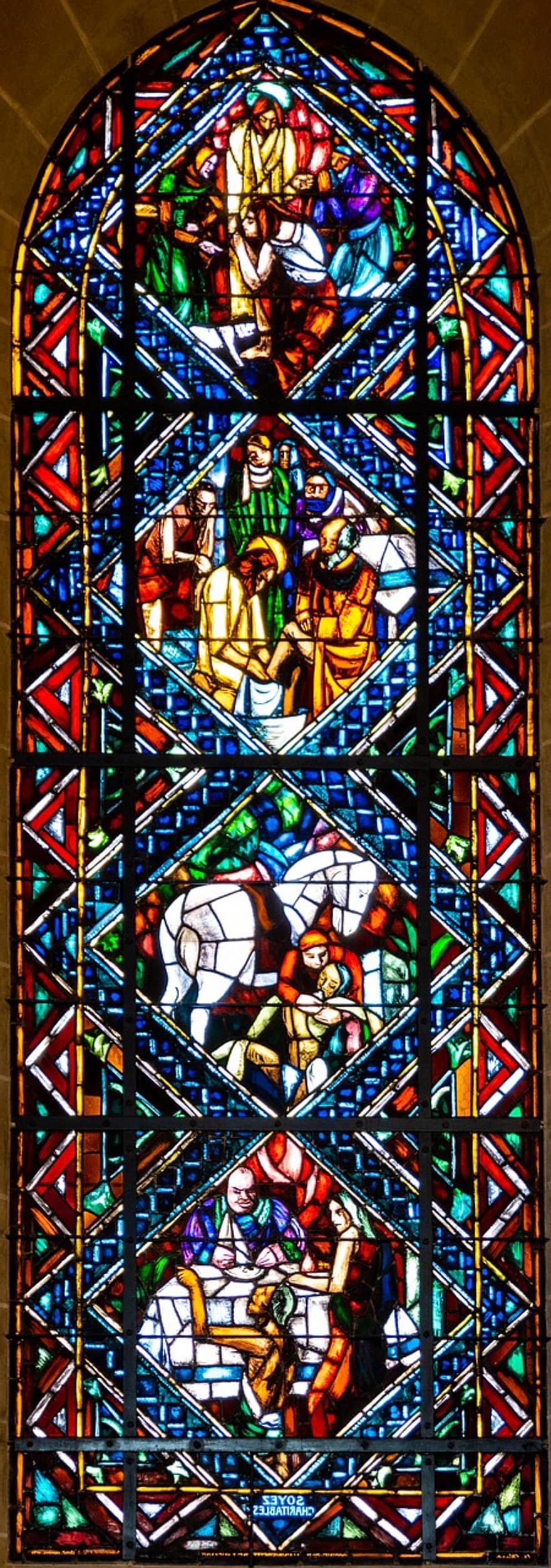 Stained Glass, Church, To Travel, Tourism, Cathedral, Religion, Historical, Lausanne, Samaritan, Washing Feet, Jesus